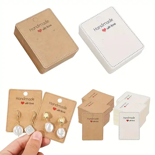 100 Stuks Oorbel Displaykaarten – Kraftpapier 5x5 Cm – Met 100 Zelfklevende Zakjes