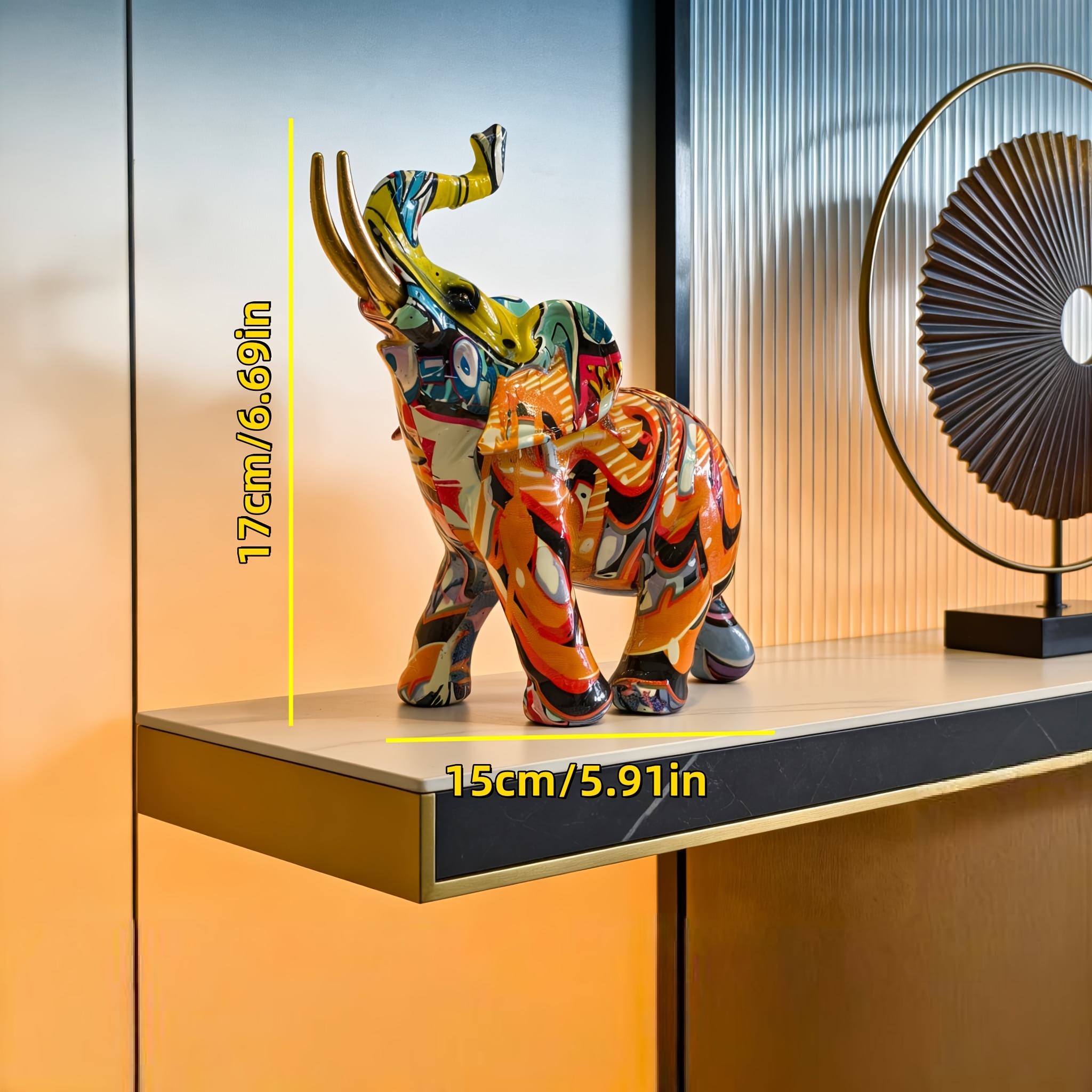 TEMU European Luxury Colorful Resin Elephant Statue, Perfect For Display In Living Rooms, Study Rooms, And Entrance , As Well As Home Decoration And