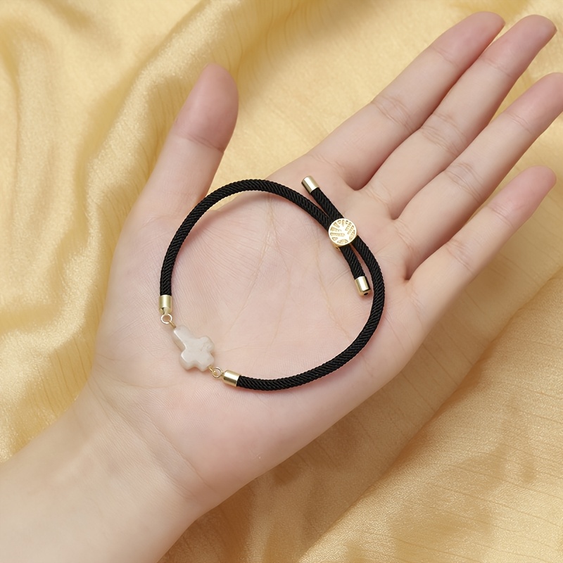 Women's Natural White Marble Cross Bracelet, Adjustable