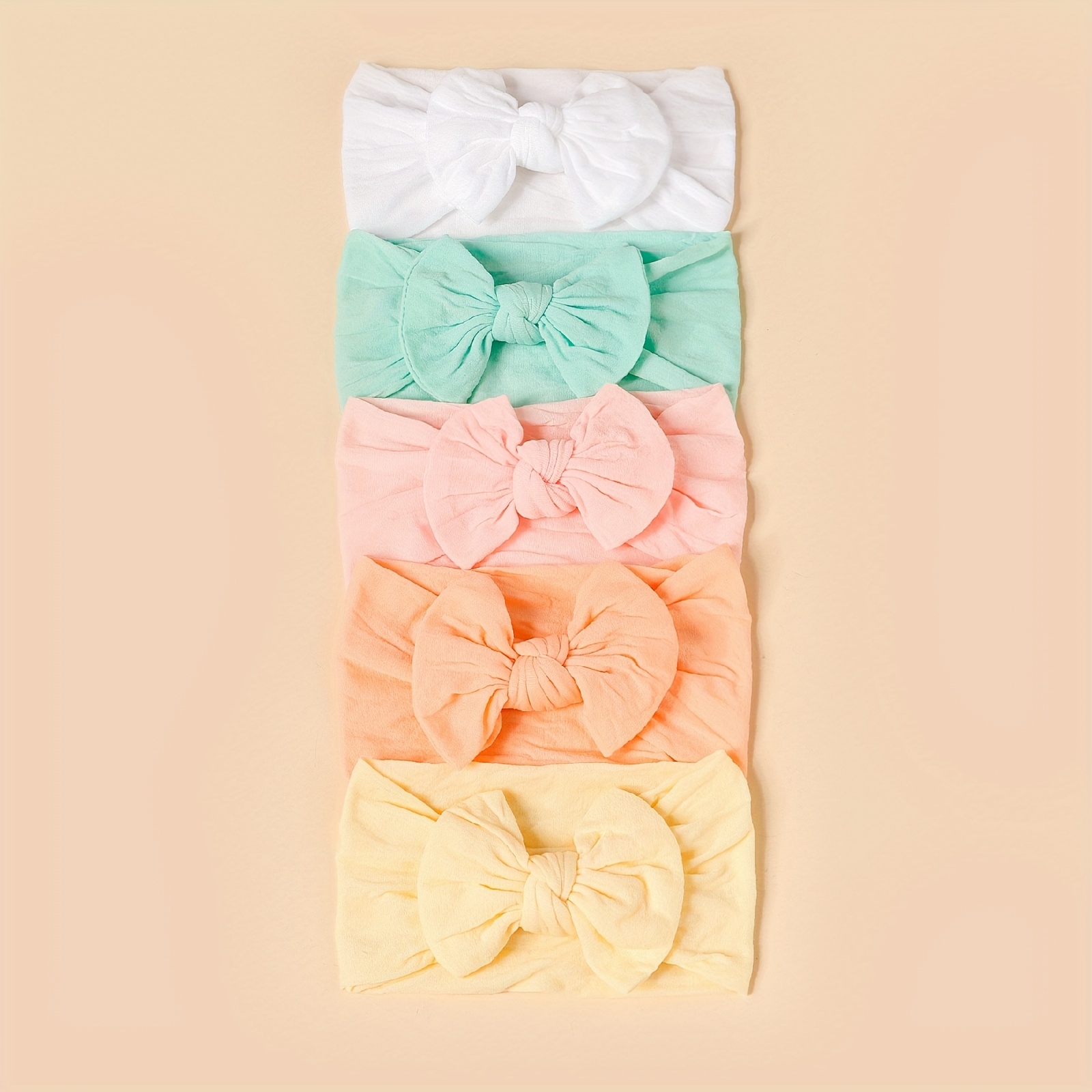Image of 5pcs Set Of Multi-colored Double-layer Nylon Baby Headbands, Soft And Breathable, High Elasticity, Summer Newborn Additions, Suitable For Baby Photos And Daily Decoration