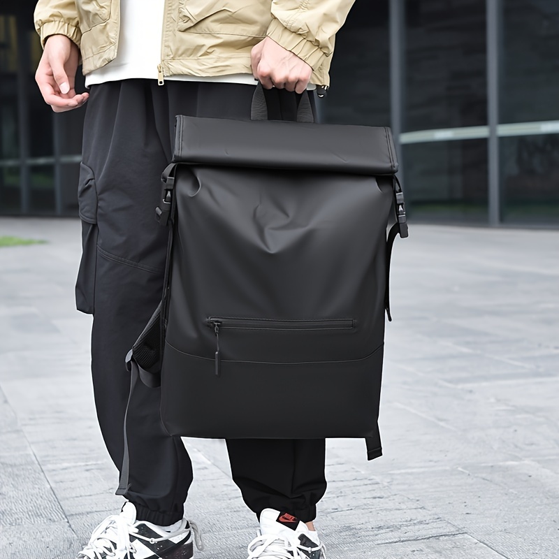Stylish Roll-Top Daypack with Laptop Compartment - Durable Oxford Fabric, Adjustable Straps, Zip Closure for Outdoor Adventures