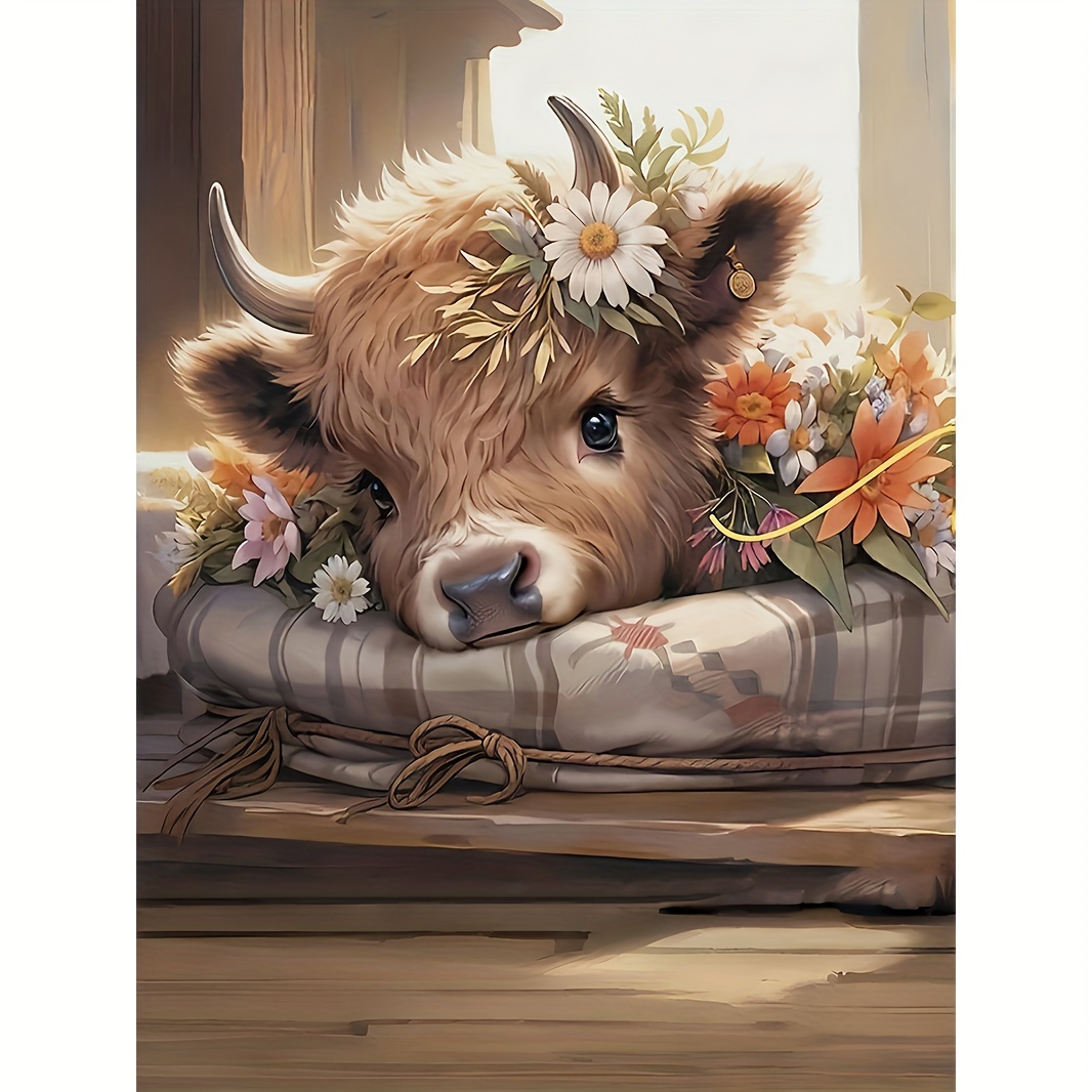 

Charming Highland Cow & Summer Flowers Canvas Art - Frameless 12x16" Wall Decor For Farmhouse, Bedroom, Living Room, Kitchen, Bathroom, Hallway, Dining Area