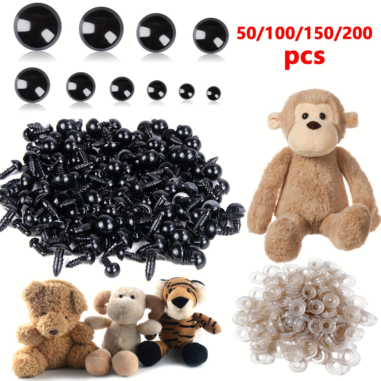 Sicherheitsaugen 6 Mm Für Stofftiere - 100 Stück Mit Unterlegscheiben, Schwarz, Für Amigurumi