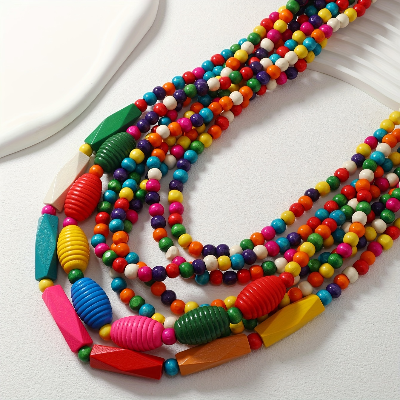 Bohemian Handcrafted Wooden Layer Necklace Vintage Boho Style