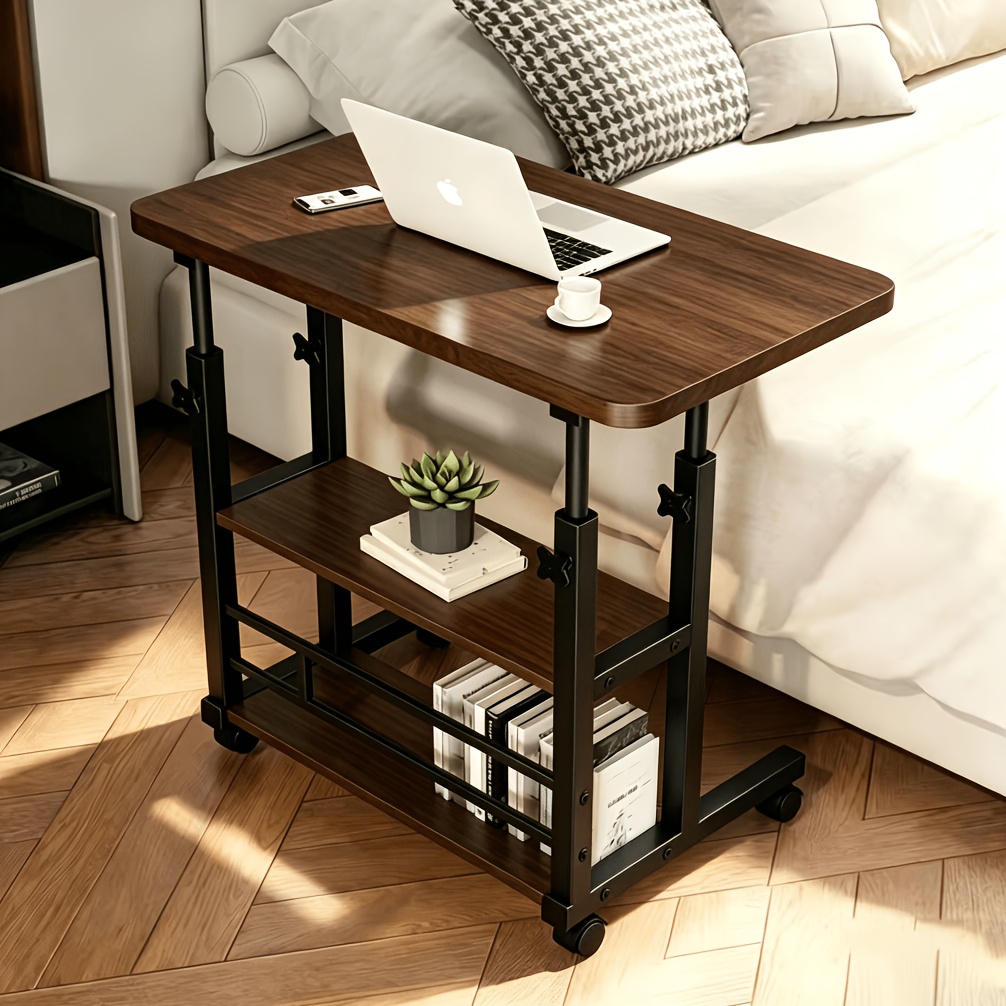 TEMU Portable Folding Multi-functional Bedside Table, Featuring A Simple 1pc Folding Design That Space. The Height Is Adjustable To Suit Different