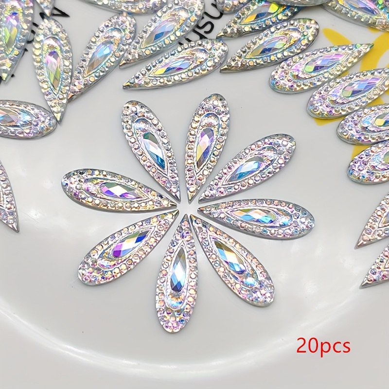 Image of 2d Flat - 20/70pcs Shiny Ab Resin 6 X 20mm Peacock Tear Beads Pearl Flat Back Water Scissor Book Wedding Decal Jewelry