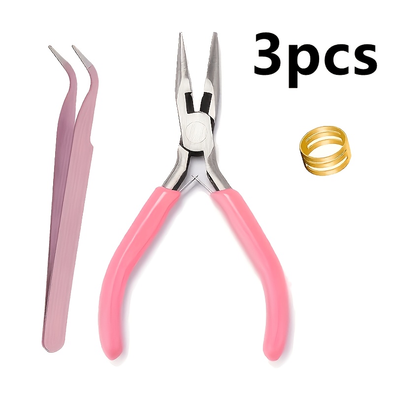 TEMU Ensemble de 3 pièces comprenant une pince à bec rose, 1 pince à épiler et 1 anneau ouvert pour la fabrication de bijoux et les outils,