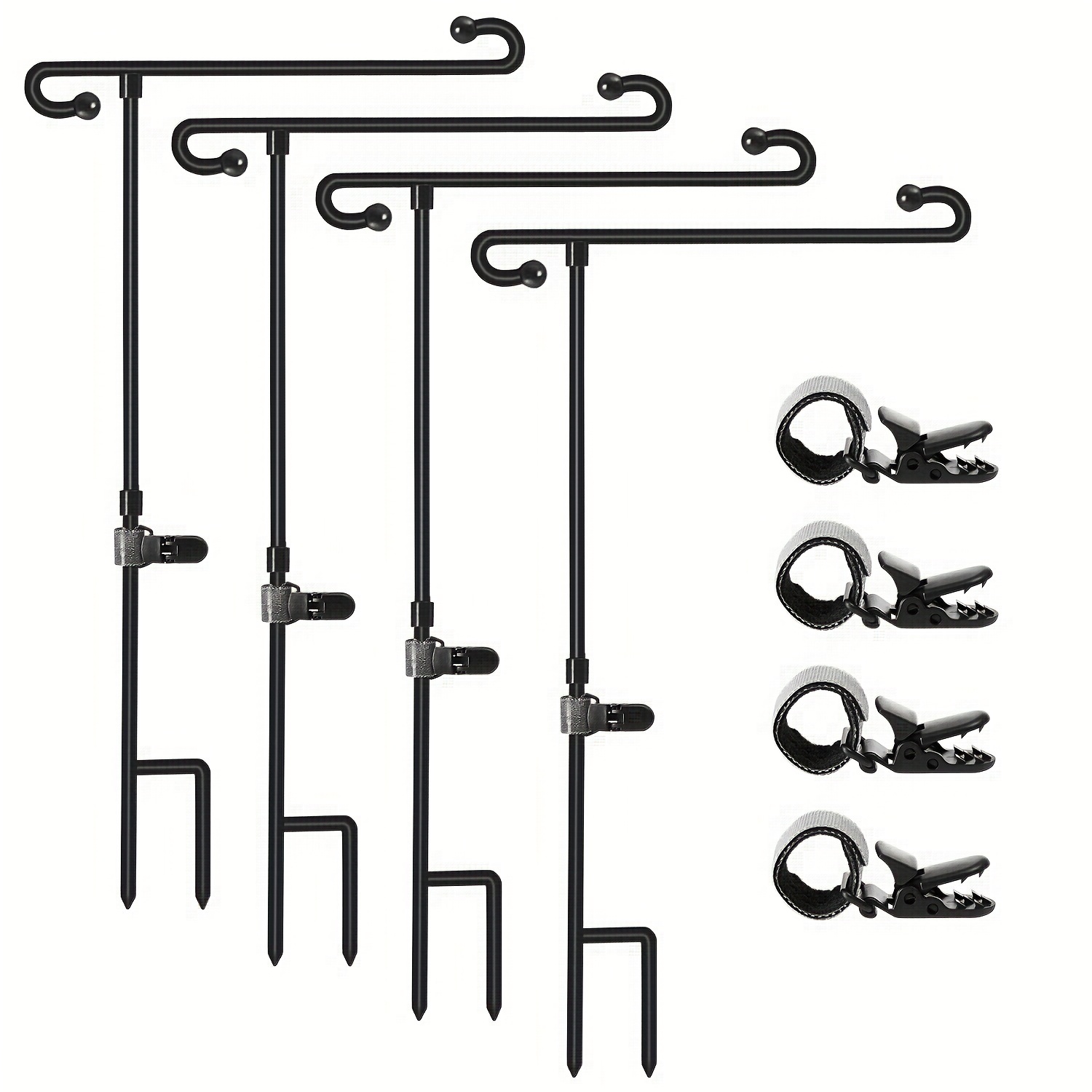 

Garden Flag Stand Holder Set With Anti-wind Clips And Rubber Stoppers, Metal Flagpole For Seasonal Flags, No Battery Necessary