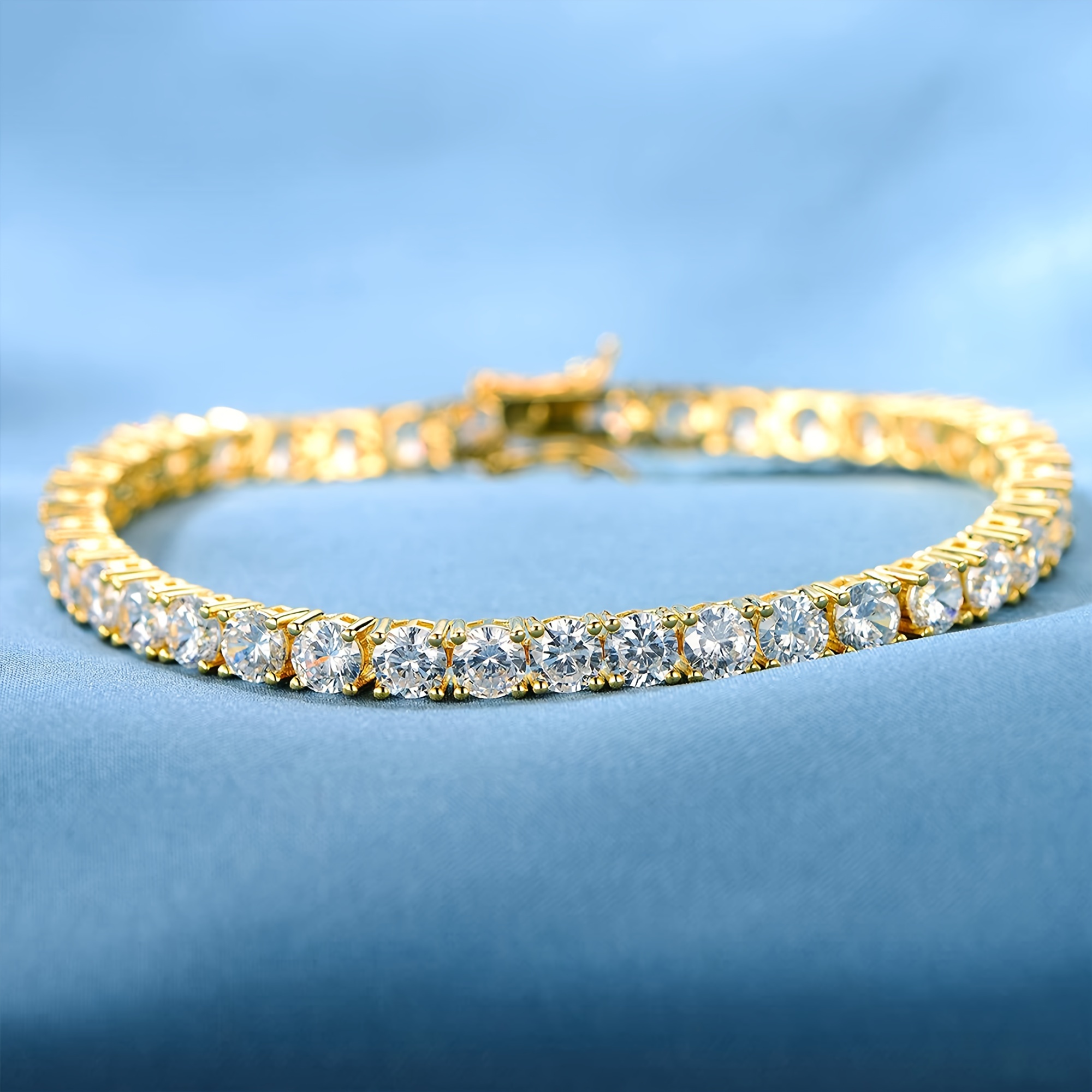 

18k Gold Plated 4-prong Inlaid 4.0mm White Zirconia Golden Classic Tennis Bracelet 6.5/7/7.5/8/8.5 Inches, Unisex, Father's Day, Mother's Day, Birthday, Holiday, Anniversary Gift