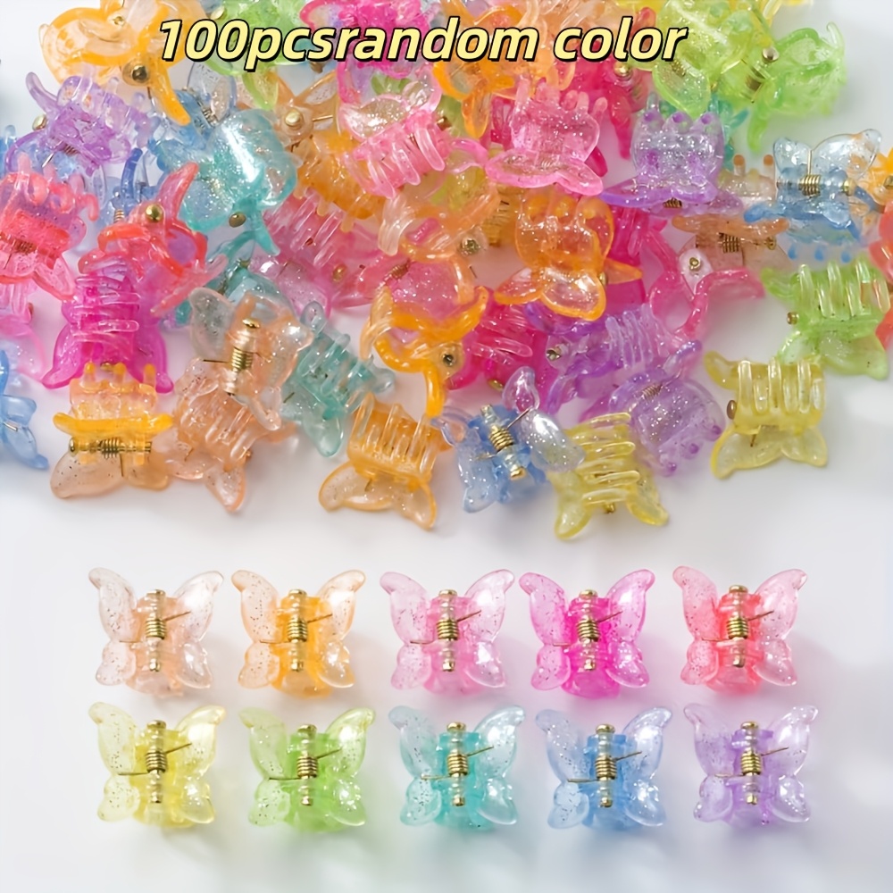 TEMU Lot de 100 mini pinces à cheveux papillon, pinces à griffes papillon à paillettes de couleur aléatoire, petites pinces à mâchoire de couleur