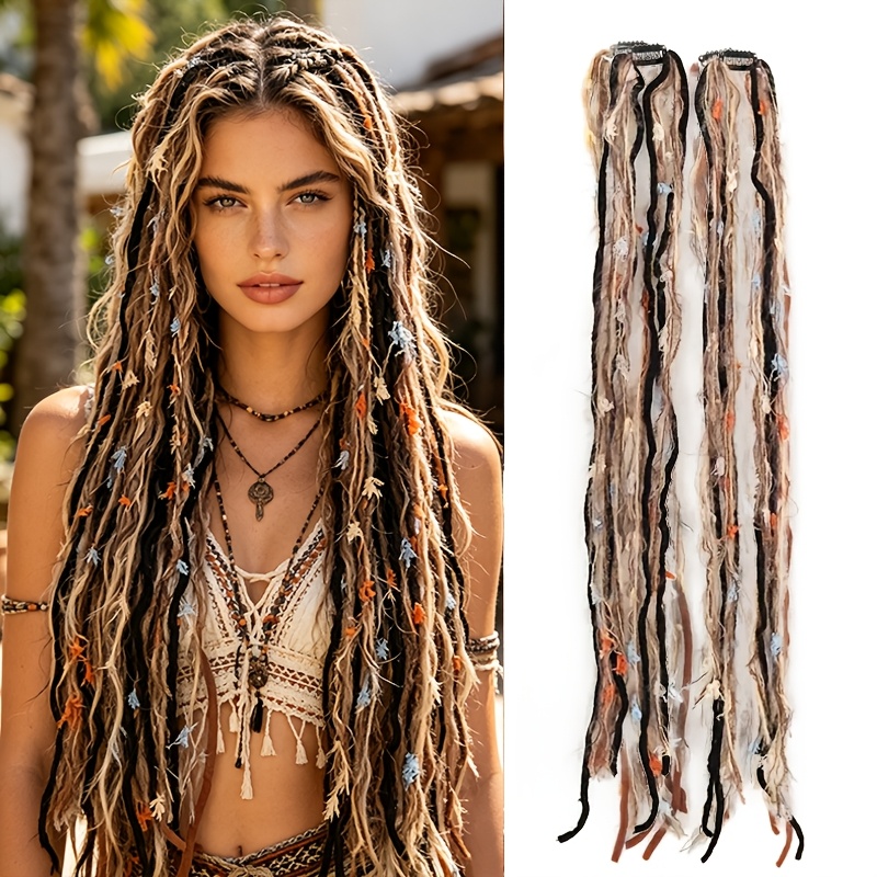 TEMU peluca trenzada bohemia de 2 piezas con clip color, accesorios para el cabello de trenzas retorcidas de , fácil de usar, adecuada para diaria,