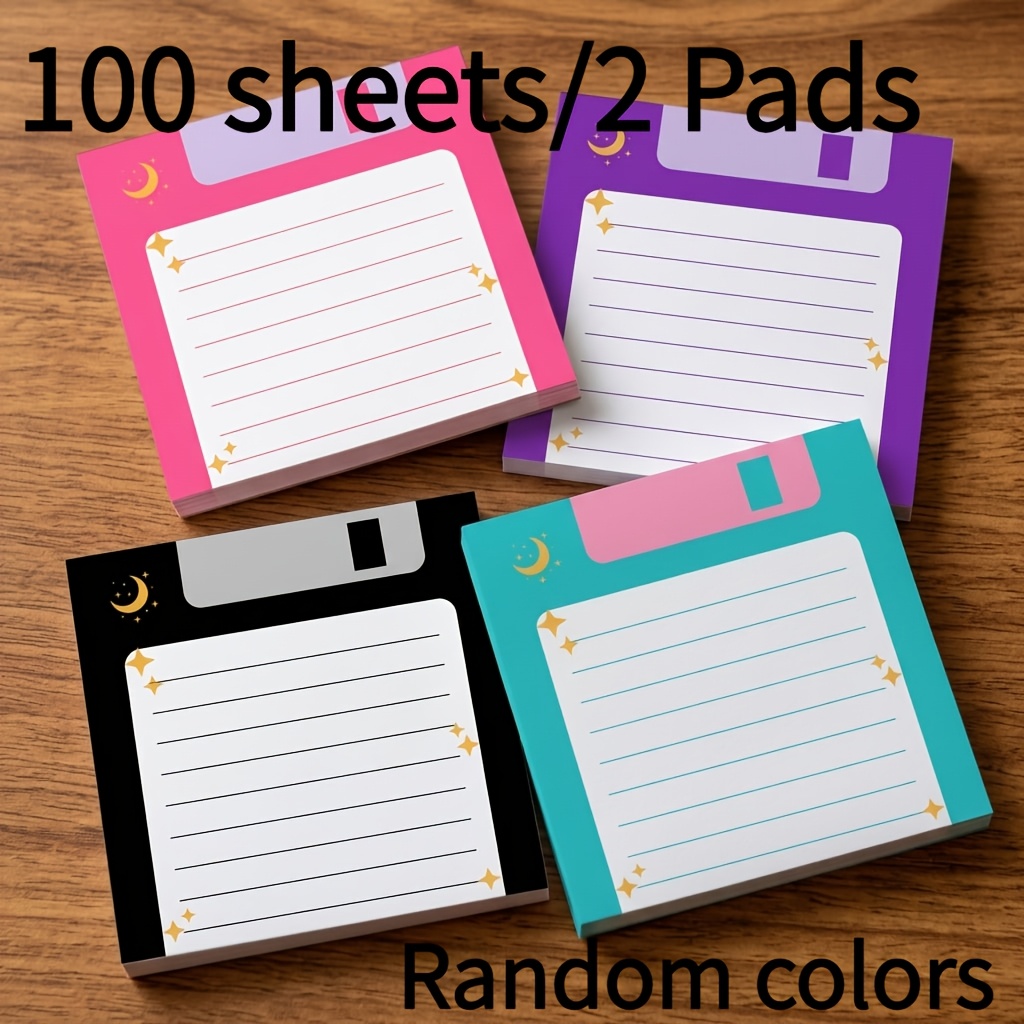TEMU Random 2pcs Retro Floppy Disk Sticky Note Set, 3x3 Inch Lined Starry Sky Moon Notebooks For Desk Decoration, Aesthetic Planning Supplies, And