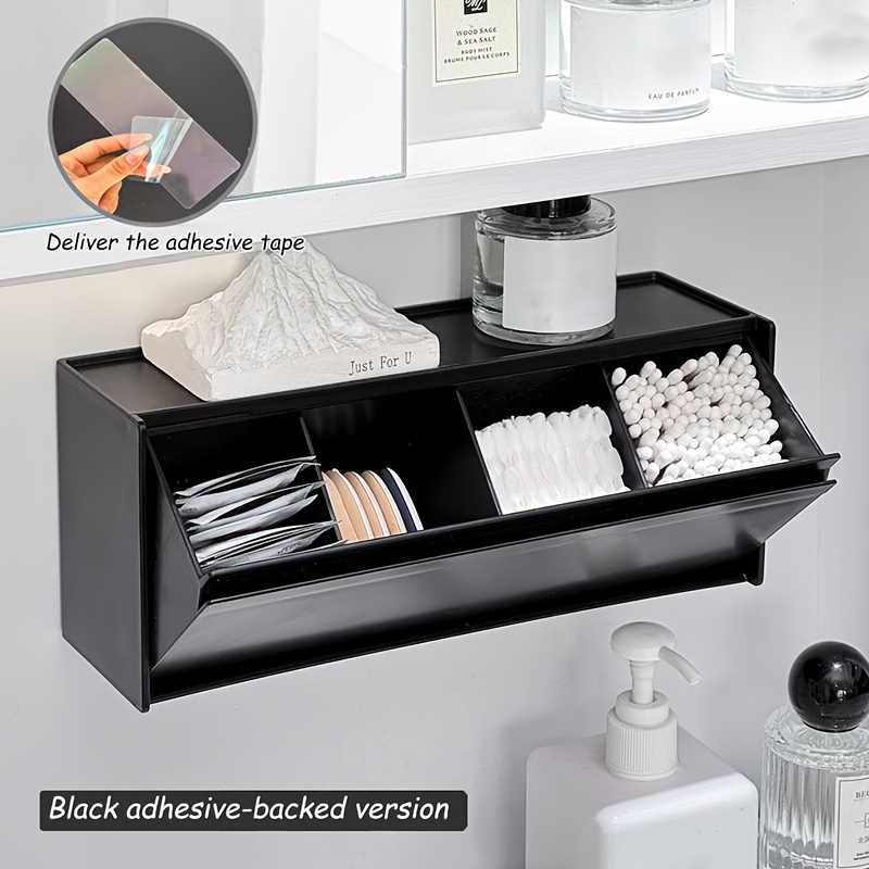TEMU [makeup Remover Pad Holder] 1 No-drill Makeup Pad Storage Box | Compartmentalized Organizer, Swab Holder, Bathroom Sanitary Pad Box