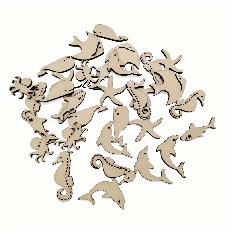 

Set Of 50 Assorted Wooden Ocean Animal Shaped Small Wooden Pieces For Diy Painting And Doodling Crafts, Perfect For Holiday, Wedding, Party, And Home Decoration
