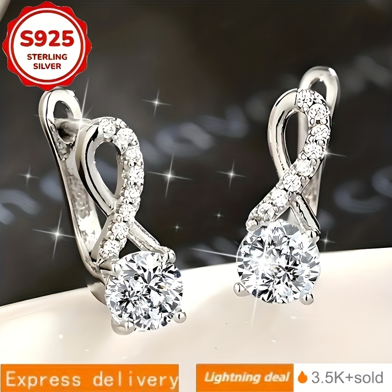 925 silvery   earrings with moissanite hypoallergenic dangle for sensitive ears holiday wedding party sparkling moissanite asymmetric hoops lightweight everyday jewelry for   Product details 1