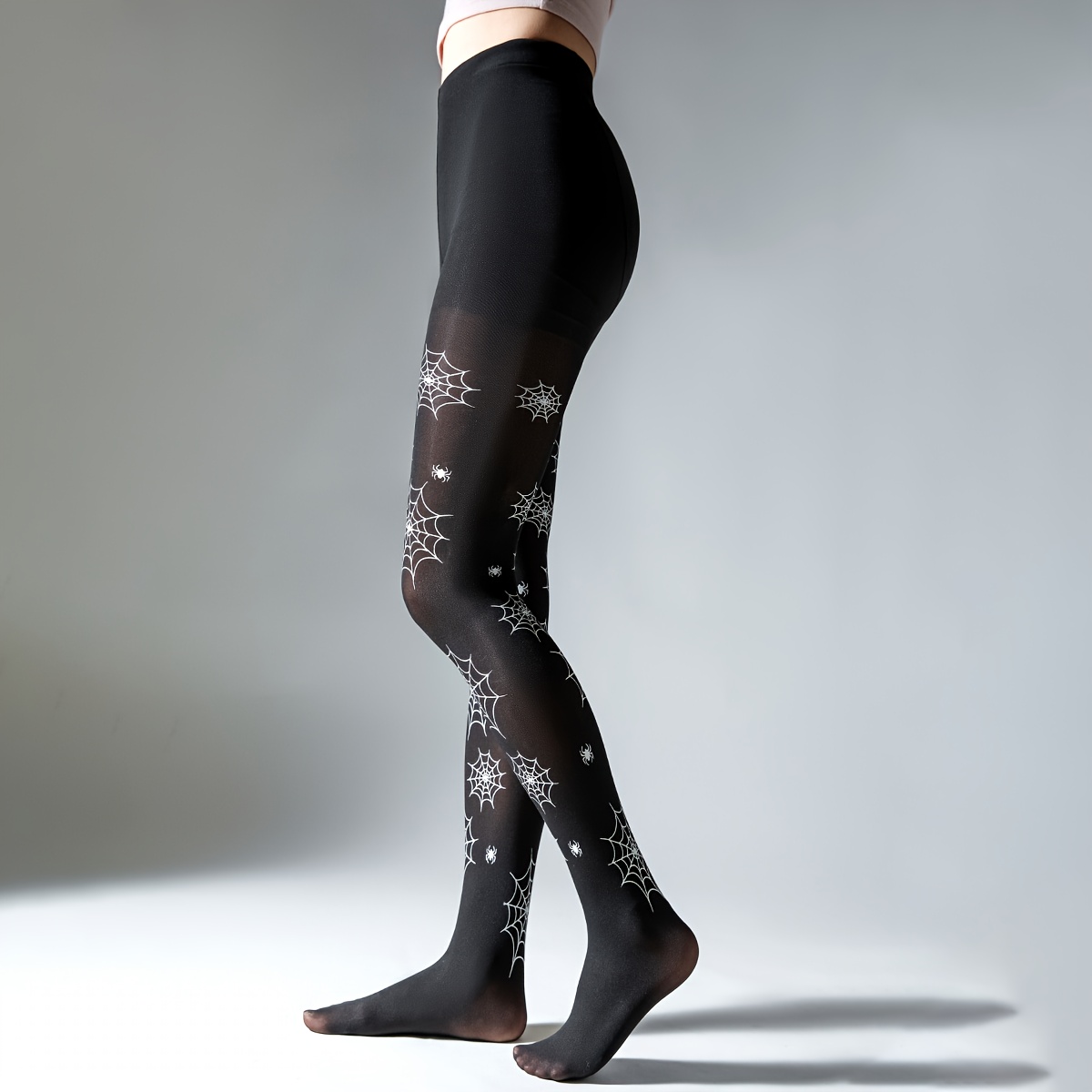 Pair Of Halloween Spider Web Print Tights - -catching Design, High Elasticity, Comfortable, Breathable, Fashionable Tights