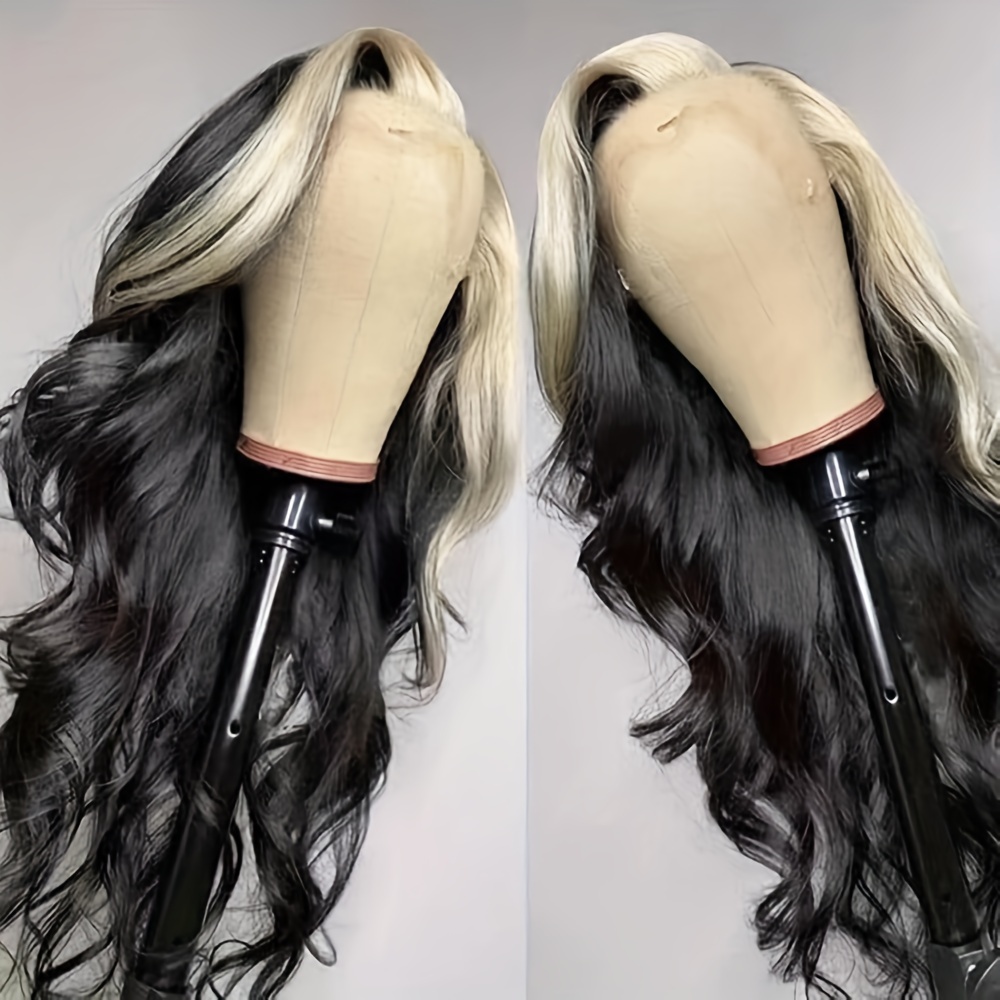 TEMU Ombre Blonde Highlight Lace Front Wig Long Body Wave Synthetic Heat Resistant Fiber 13*4 Inch Deep Part Space Preplucked Hairline Glueless Lace Front Wigs For Daily Party Use