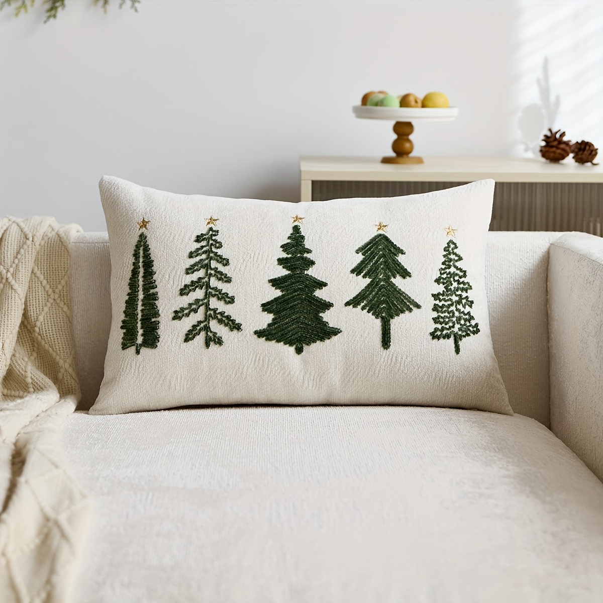 TEMU 1 de almohada bordada con diseño de árbol de Navidad, ideal para decoración de interiores, de almohada decorativa navideña, no el relleno