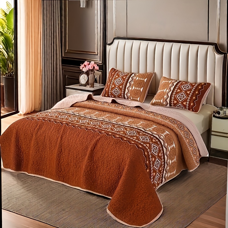 TEMU 3pcs Bohemian Quilted Bed Cover Set, Including 1 Quilt Cover And 2 Pillowcases, Machine Washable, Comfortable All Year Round, Soft, Breathable
