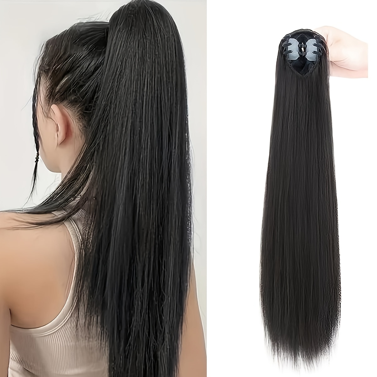 

Elegant Women's 22" Straight Synthetic Ponytail Extension, Claw Clip-in Hairpiece, Full & , With 10 Colors For Daily & Party Wear