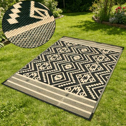 . outdoor-matte, 150 cm x 240 cm, eine wendbare, gewebte kunststoff-grasmatte mit uv-schutz, eine tragbare leicht zu reinigende matte für terrassen, camping, balkone picknicks, erhältlich in schwarz beige