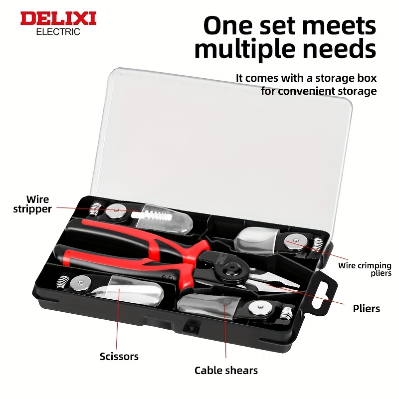 Electric Pliers Set: Wire Cutter, Long Nose Pliers, , Wire Stripper, Electrician's Wire Cutting Pliers, Wire Crimping Pliers