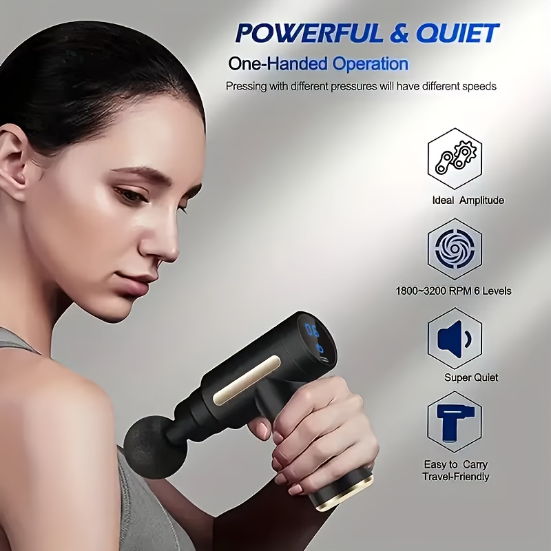 Portable Digital Fascia Gun with LCD Display Electric Massage Gun, Six Levels of Adjustable Silent Fascia Gun, Long Battery Life, Four Interchangeable Massage Heads, Suitable for Sports And Fitness