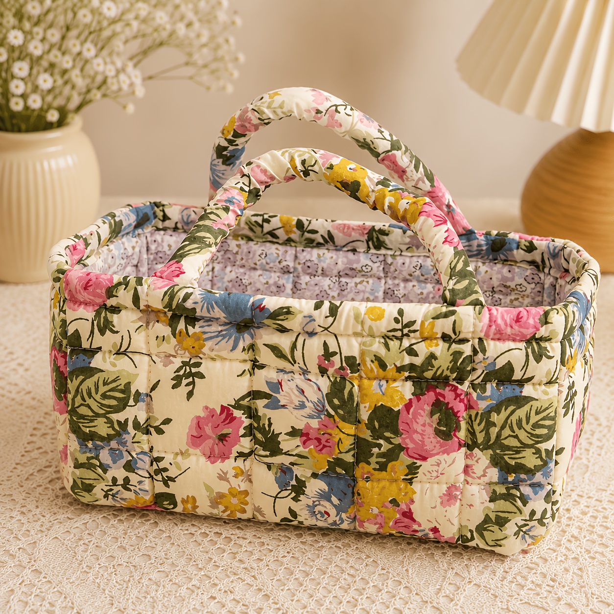 Storage Basket, Home Underwear And Miscellaneous Organizer, Makeup Bag Storage Basket, Foldable Portable Small Size With Floral And Solid Pattern, Shelf Baskets