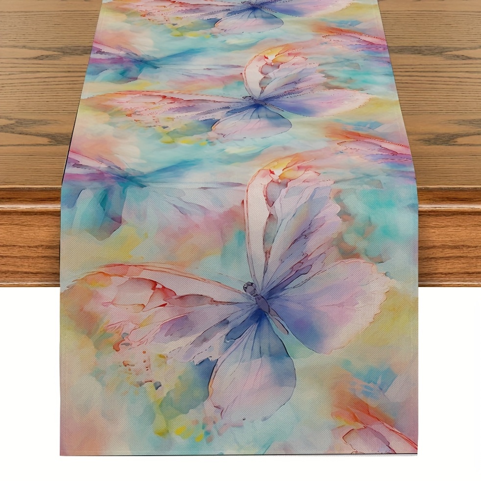 

1pc, Table Runner, Colorful Printed Butterfly Pattern Table Runner, Spring Theme Table Runner, Seasonal Kitchen Dining Table Decoration For Indoor, Party Decor
