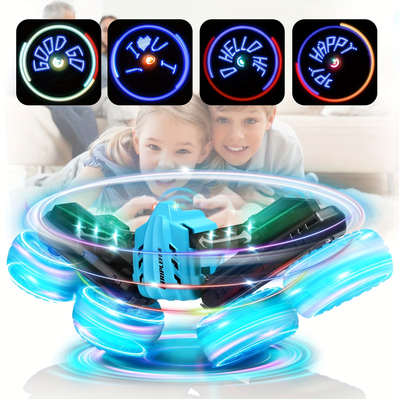 

Remote Control Car For Boys Girls, 2.4ghz Led Fast Rc Car, 4wd Double Side 360° Rotating With Rechargeable Battery