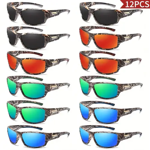 12pcs mens polarized fashion glasses with tac lenses durable pc frames lightweight retro camouflage multi color options for parties activities stylish eyewear