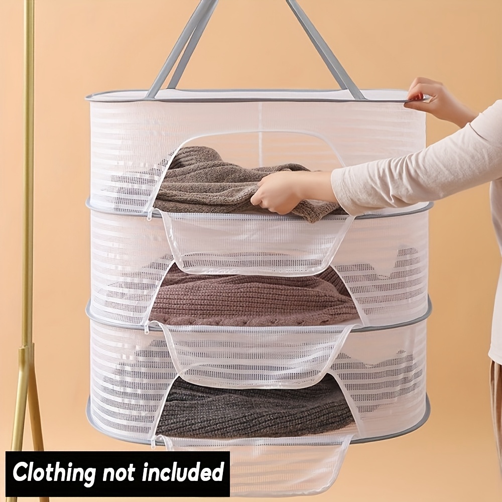 

3-tier Foldable Drying Net In White - For Clothes, Fish, Vegetables & More - -wash Polyester, Balcony Storage, Balcony Storage Solution|spacesaving Organizer|mesh Material