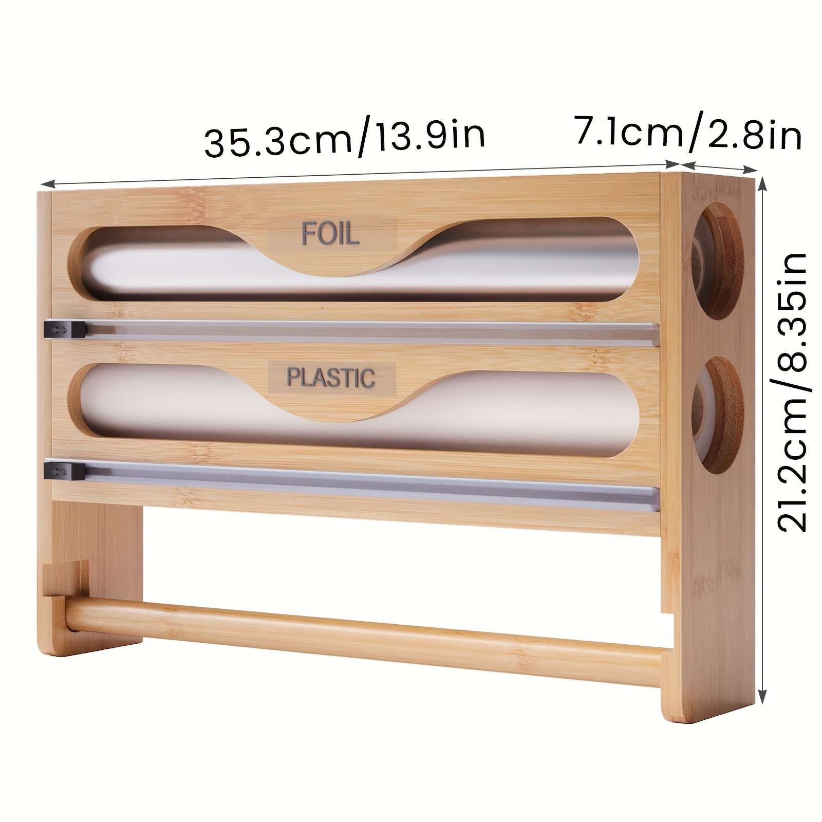 1pc Wall-mounted Paper Towel Holder & Multi-roller Cutter For Plastic Wrap, Foil, Parchment - 2-compartment Space- Kitchen Organizer, Wood (for Walls)