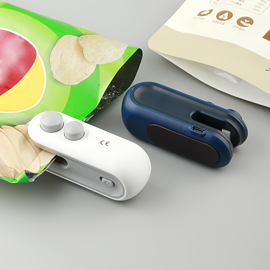 1pc snack packaging bag sealer with built in magnetic usb rechargeable battery portable mini sealer for picnic and travel hand press plastic sealing machine bag closure   potato chip bag cookie bag snack bag suitable for resealing   with charging cable 16w power very suitable for home and travel use