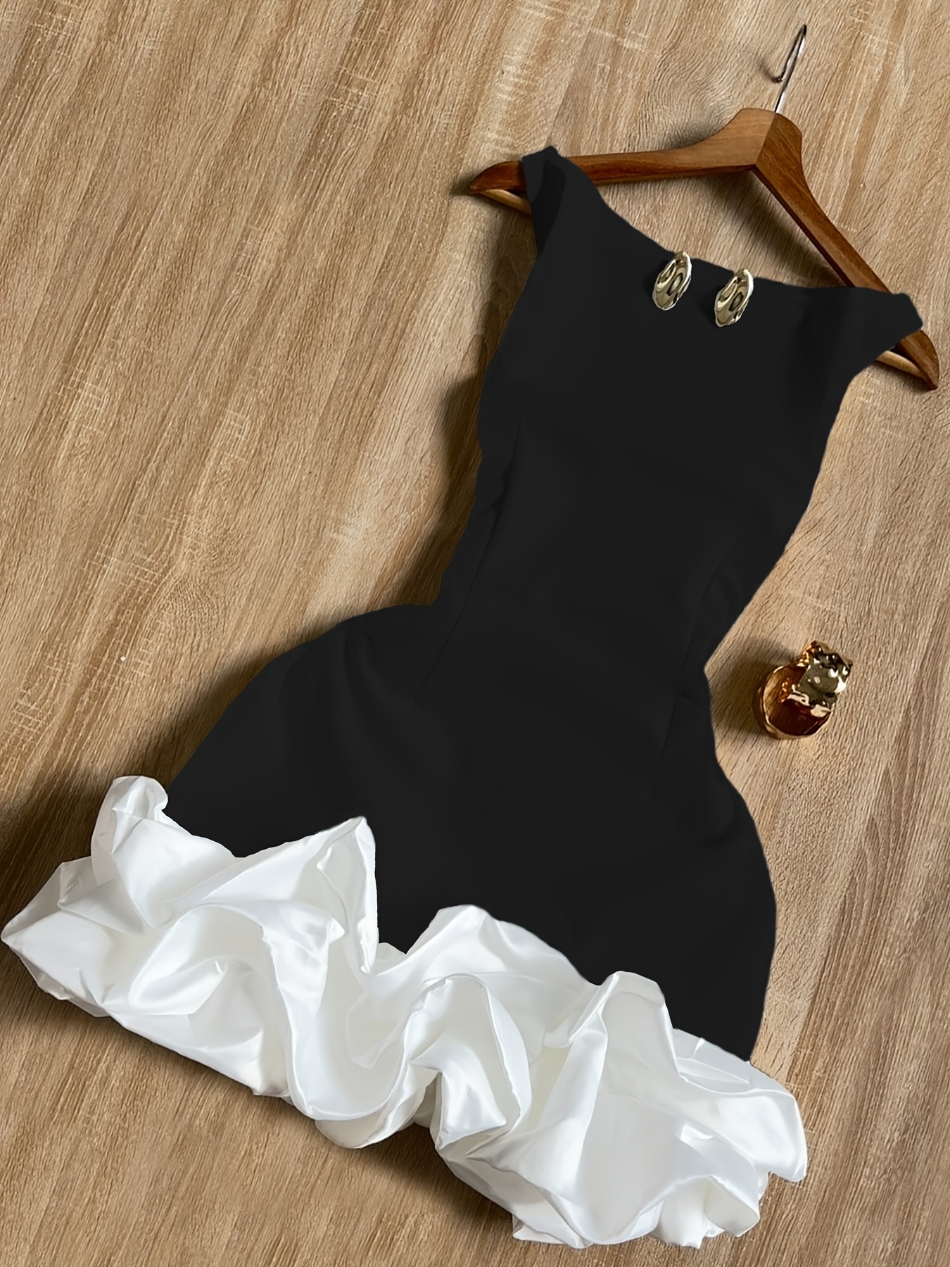 short dress black and white Little Luxe Black Bardot Mini Dress With White Fur Trim – Club L London main image 1