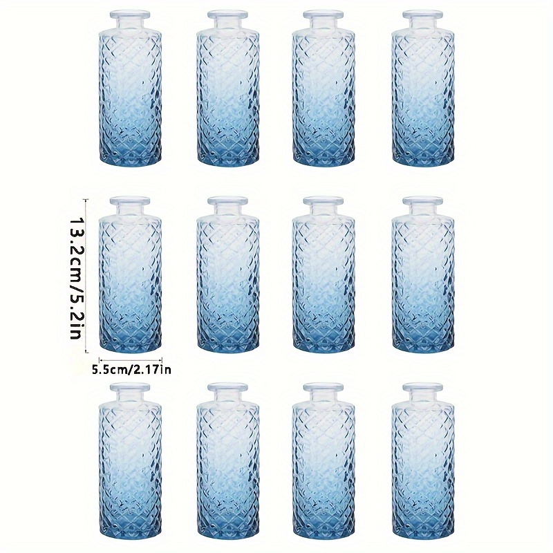12pcs Blue Glass Vases Compatible For Diamonds/centerpieces - Mini Round Cylindrical Wedding, Party, Birthday Vase Decor - Elegant Table Centerpieces For Home, Housewarming Gifts - Glass Vase