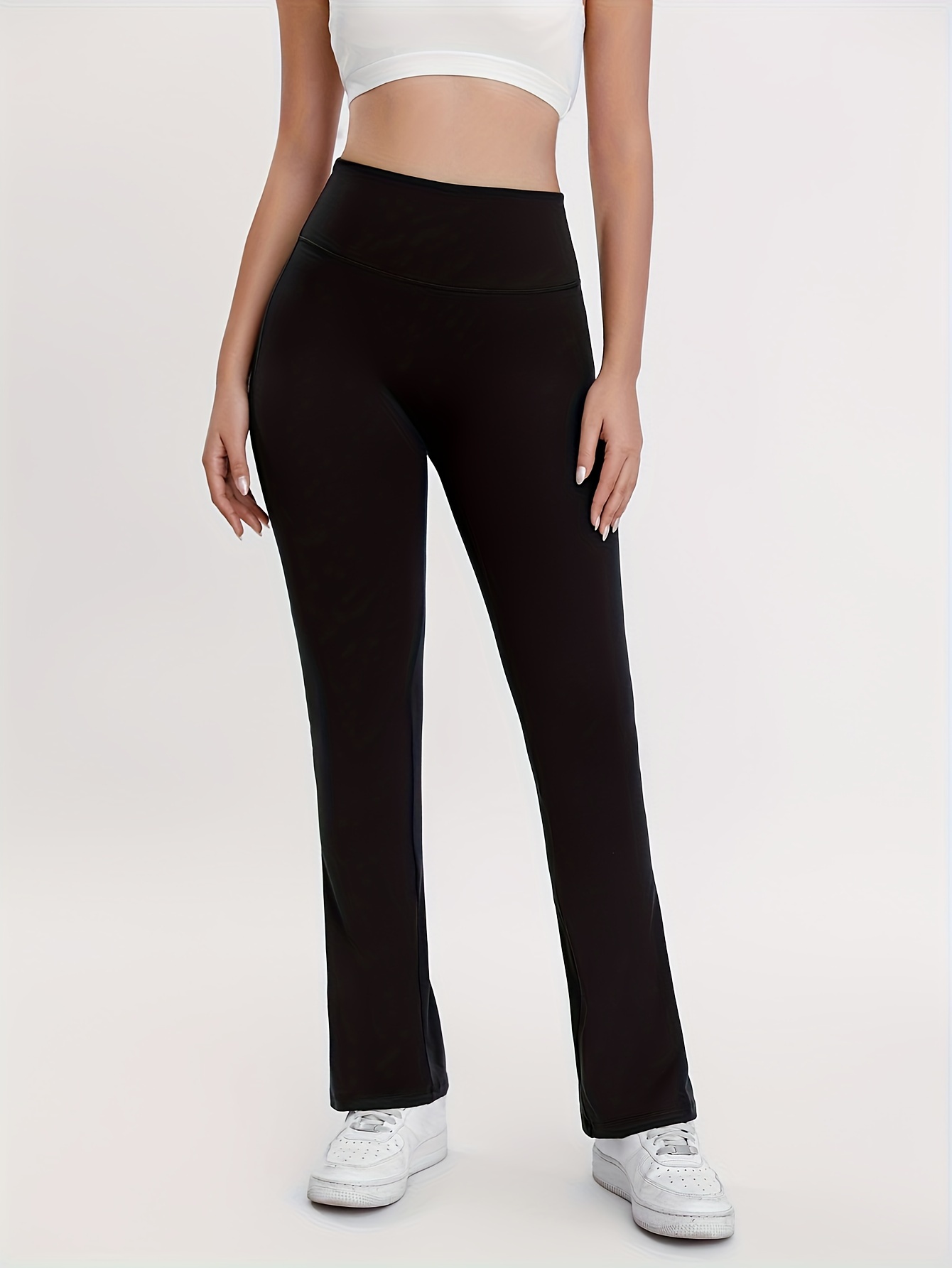 High Waisted Bootcut Sports Leggings Solid Color Flared - Temu