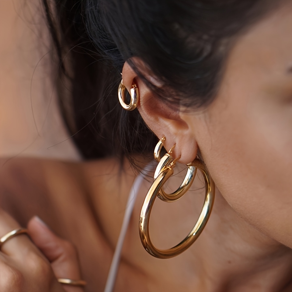 

1 Pair Golden-tone Stainless Steel Hoop Earrings - And Stylish Large Design, 50mm/30mm/24mm Options - And Parties, Ideal Holiday Gift, Novelty Earrings