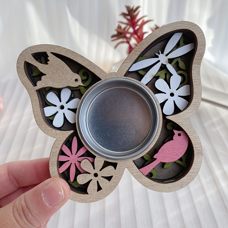 TEMU 1 Elegant Vintage Wooden Holiday Candle Holder, Tea Light Candle Stand, Featuring , Heart, And Floral Patterns. Suitable For Weddings, Baptisms,