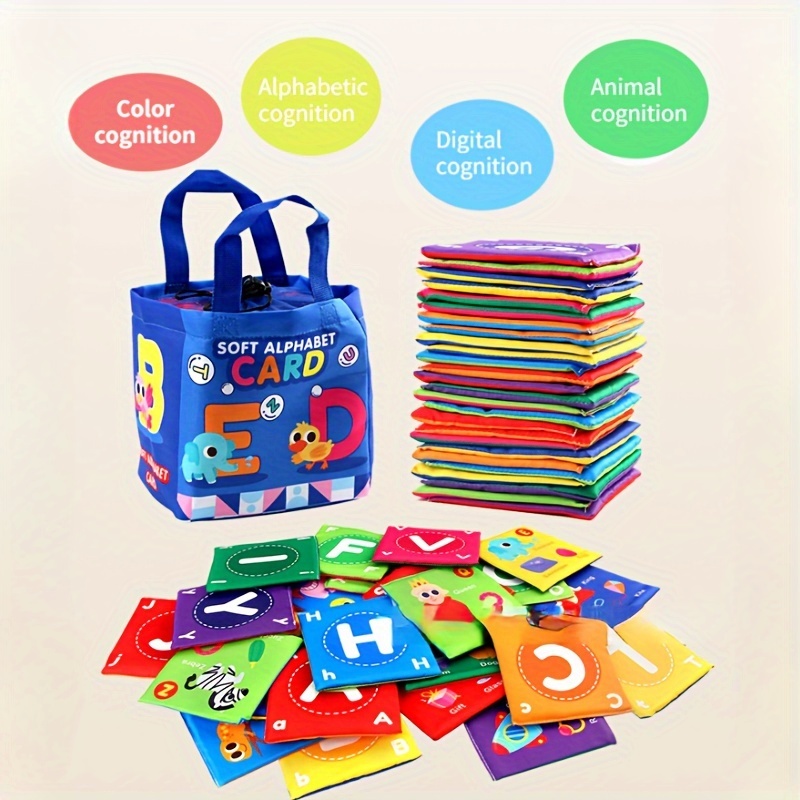 26pcs infant early education enlightenment cognitive card cloth book washable baby animal letter color number cognitive development intelligence toy 26 piece storage bag set details 3