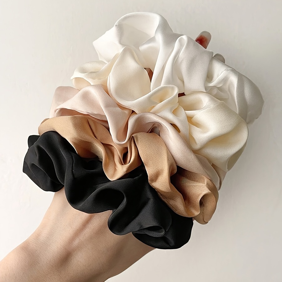 

5 Pcs Elegant Solid Scrunchies Set, Fabric Hair Ties For Women - Stylish Hair Elastics For Casual And Party Wear, Suitable For 14 & Up