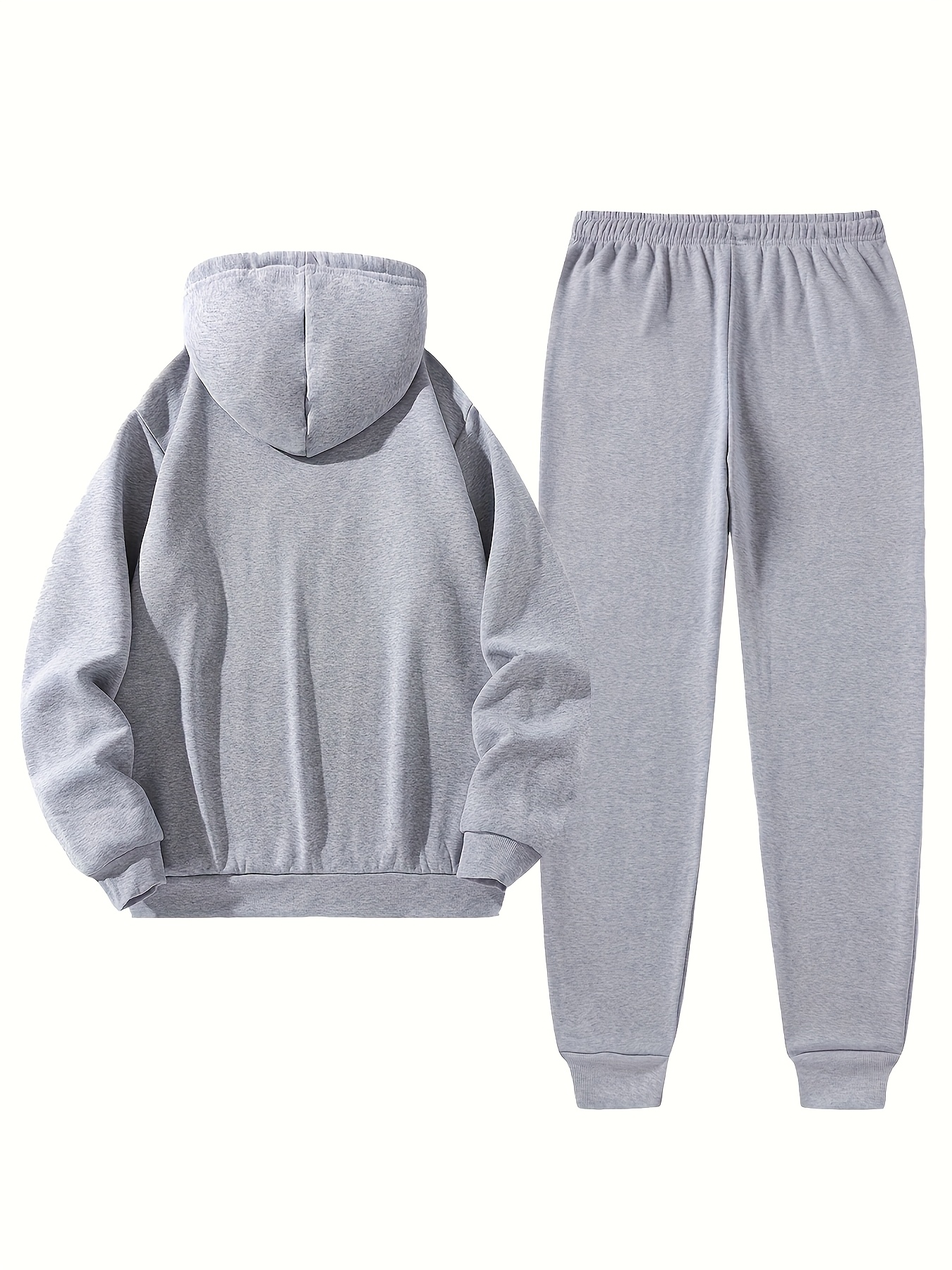 Men'S Casual Paris Letter Hoodie & Joggers Set - Gray Drawstring Pullover with Red Accents, Loose Fit, Long Sleeve, Fall/Winter Collection, Comfortable Clothing|Casual Style|Stretch Fabric
