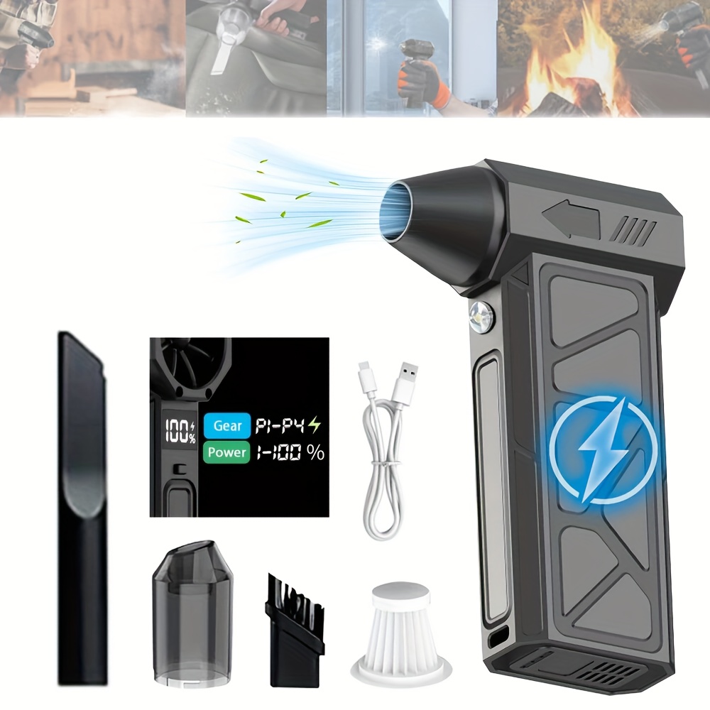 TEMU Powerful 130,000 Rpm Portable Turbo Fan, Vacuum & Blower - Usb-rechargeable Cordless Handheld Vacuum Cleaner Suitable For Car And Home Use With