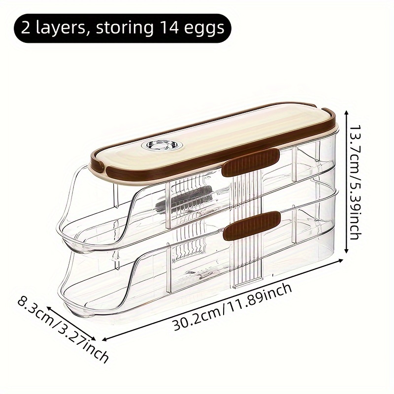 TEMU Space-saving Egg Dispenser - Automatic Rolling, Large Capacity Refrigerator Egg Storage Box With Basket