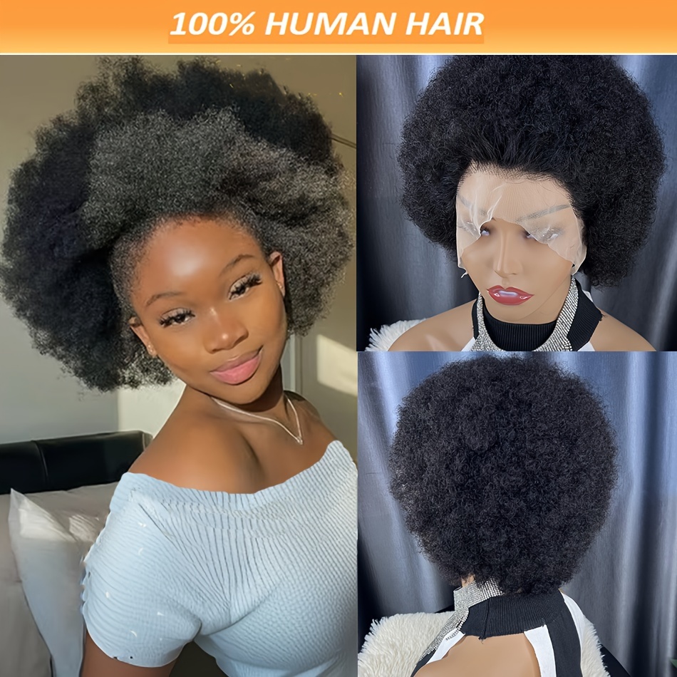 

13x4 Lace Wig Short Afro Puff Wig Brazilian 13x4 Hd Transparent Lace Front Wigs Remy Afro Wig Pre 13x4 Lace Frontal Wigs Human Hair Wigs For Women 180% Density