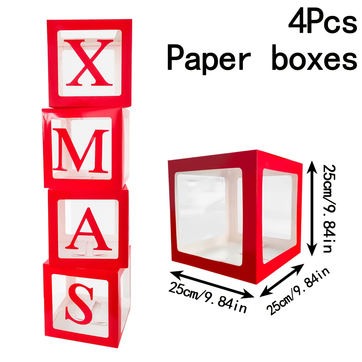 Image of 3pcs/4pcs Christmas Decoration Joy/ Balloon Box, Large Red Transparent Stackable Box, Christmas Tree Decoration Gift Box