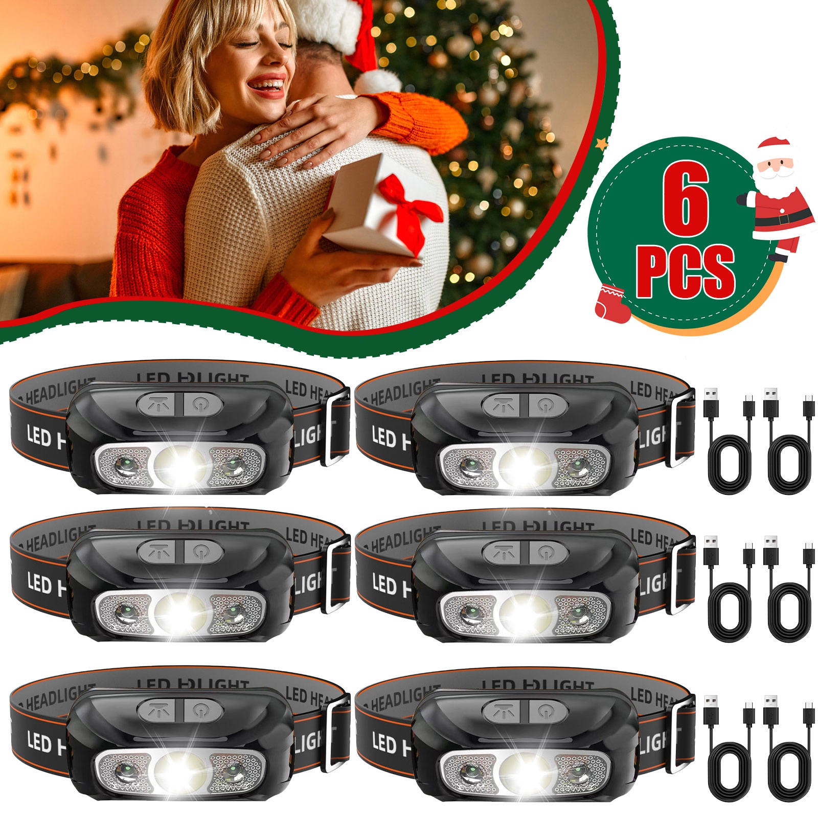 TEMU 6/5pcs Rechargeable With 6 -rechargeable Headlamp Flashlights With Adjustable Brightness Light, Sos, Usb Powered, Type-c Charging, Polished
