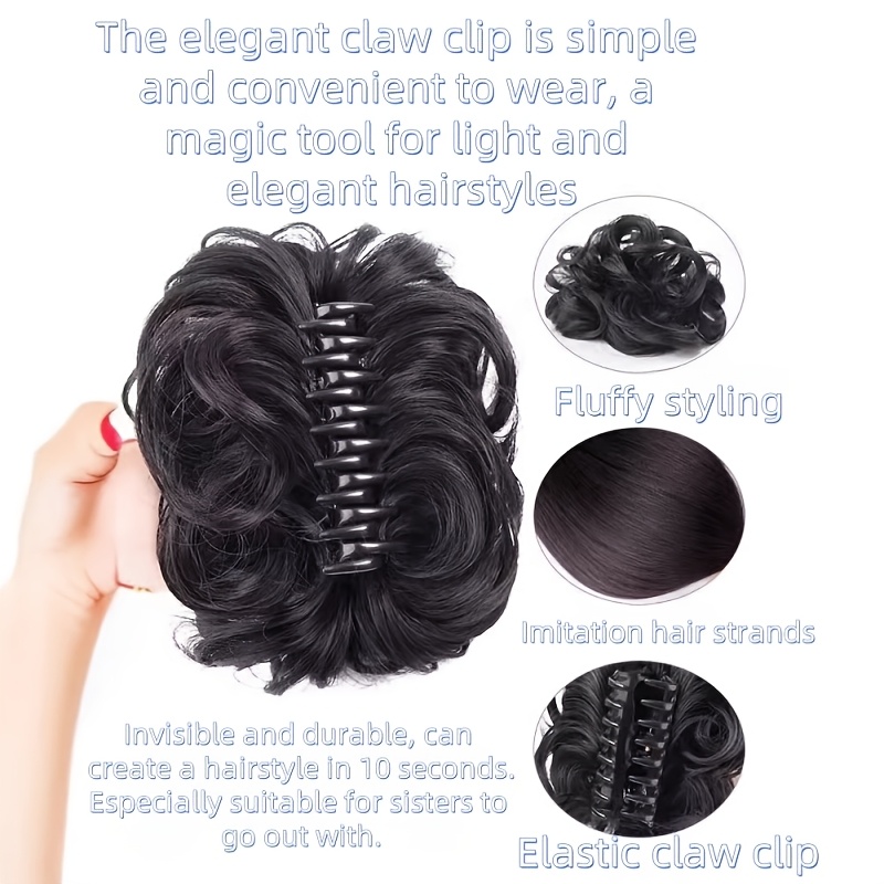 

1pc Elegant Women's Claw Clip Hair Bun Extension - Natural Fluffy Synthetic Hairpiece, , & Invisible Hair Stands For Stylish Updos