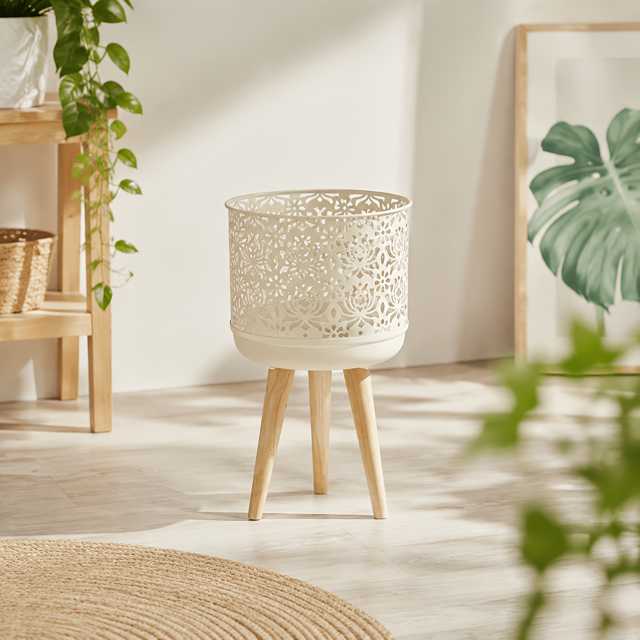 TEMU 1pc Openwork Carved Iron Tall Flower Pot, Vintage Floral Openwork Metal Planter, Suitable For Living Room, Balcony, And Entryway Display,