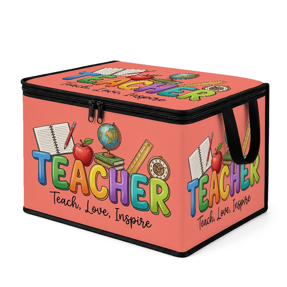 TEMU A Large-capacity Foldable Storage Box With A Vintage Print And Teacher Theme, Suitable For Organizing Under The Bed Or In The Closet. A Box, A